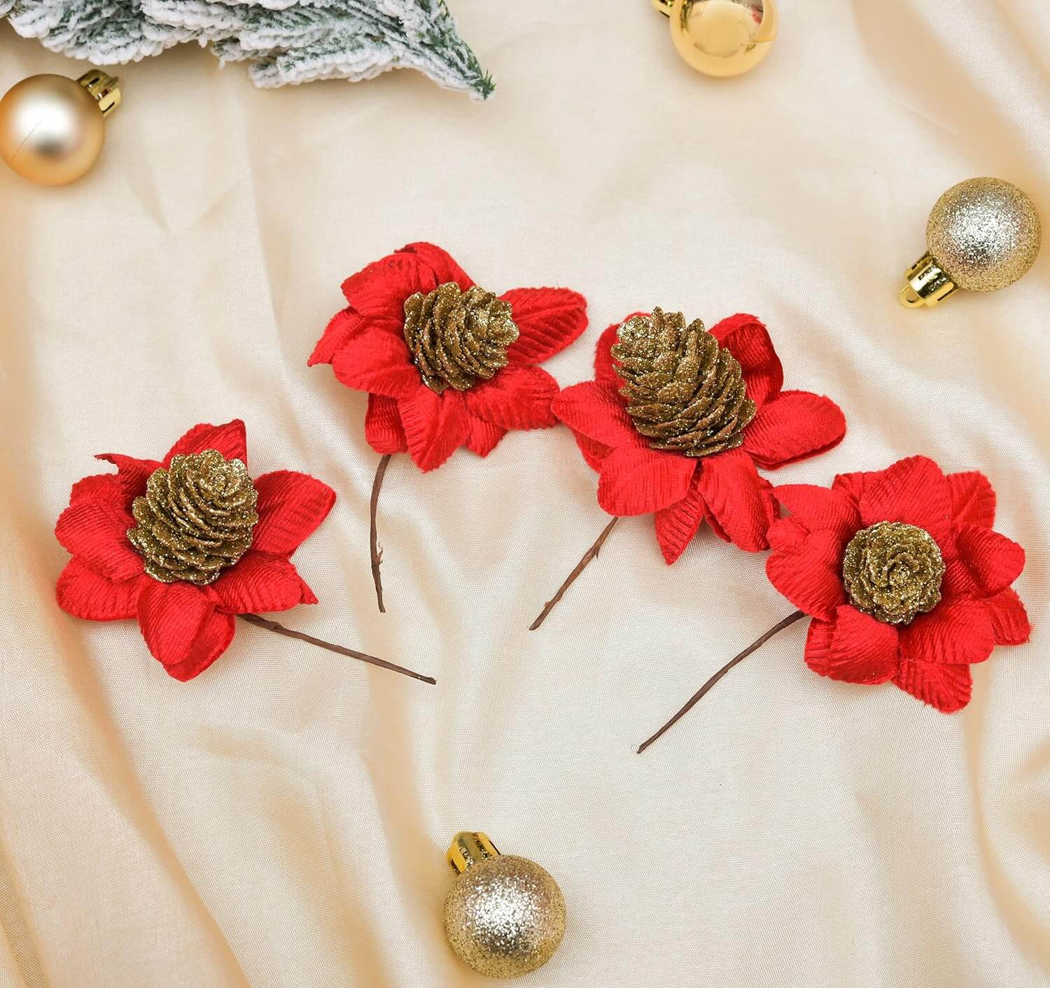 Artificial Holly Pine Flower 13cm Fake Berries Decor for Christmas Tree Wreath Decorations