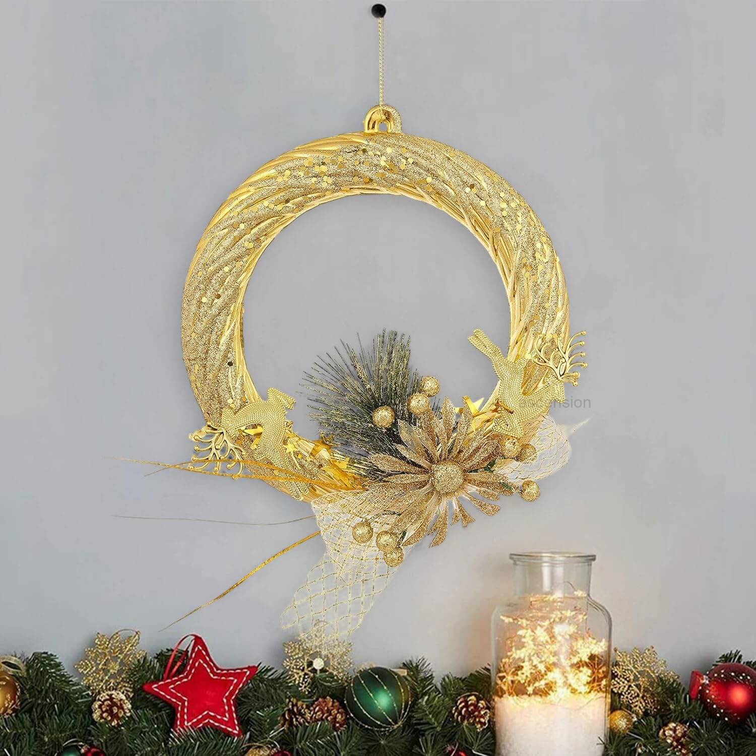 Golden Christmas Wreaths for Decoration Tree Hanging Front Door Decoration