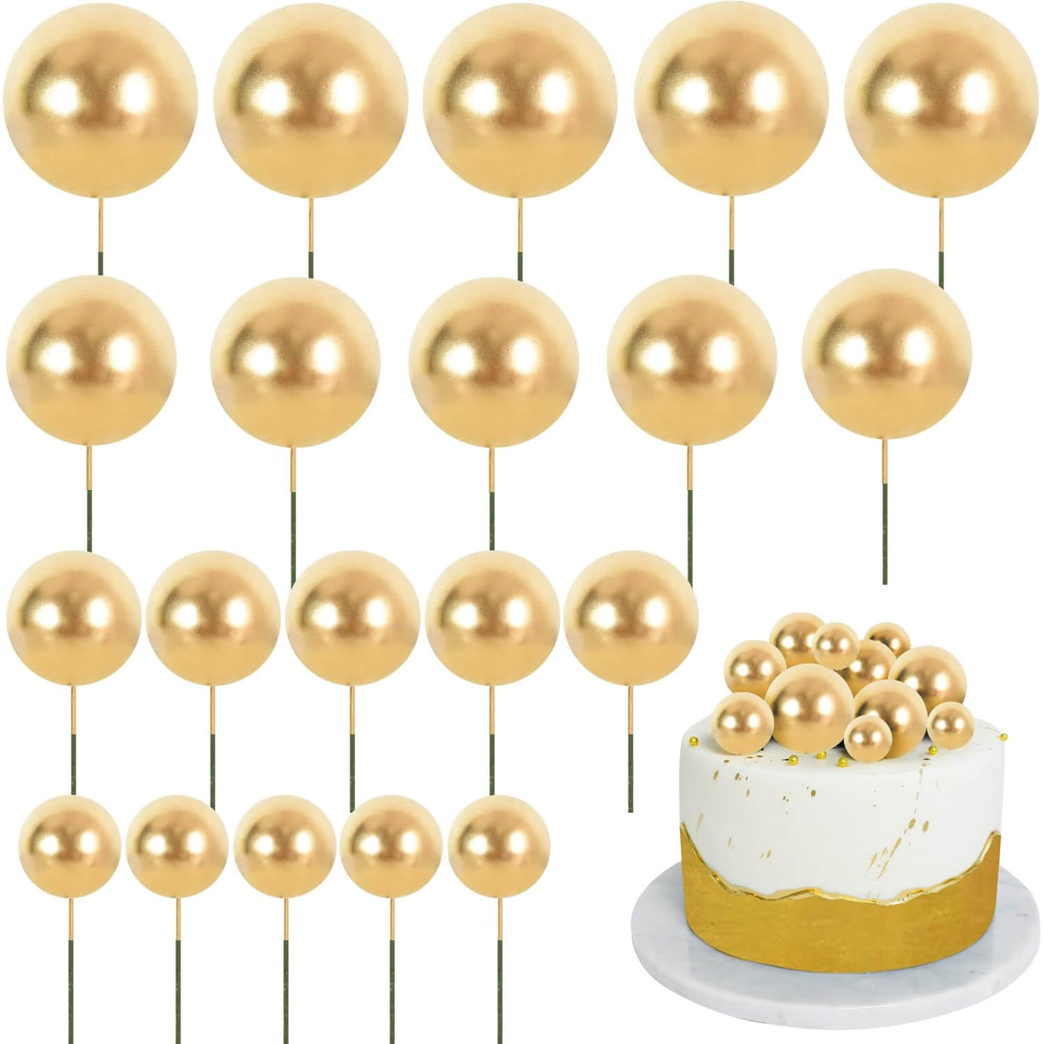 Mini Balloon Cake Toppers Round Golden Ball Cupcake Toppers Cake Decorations for