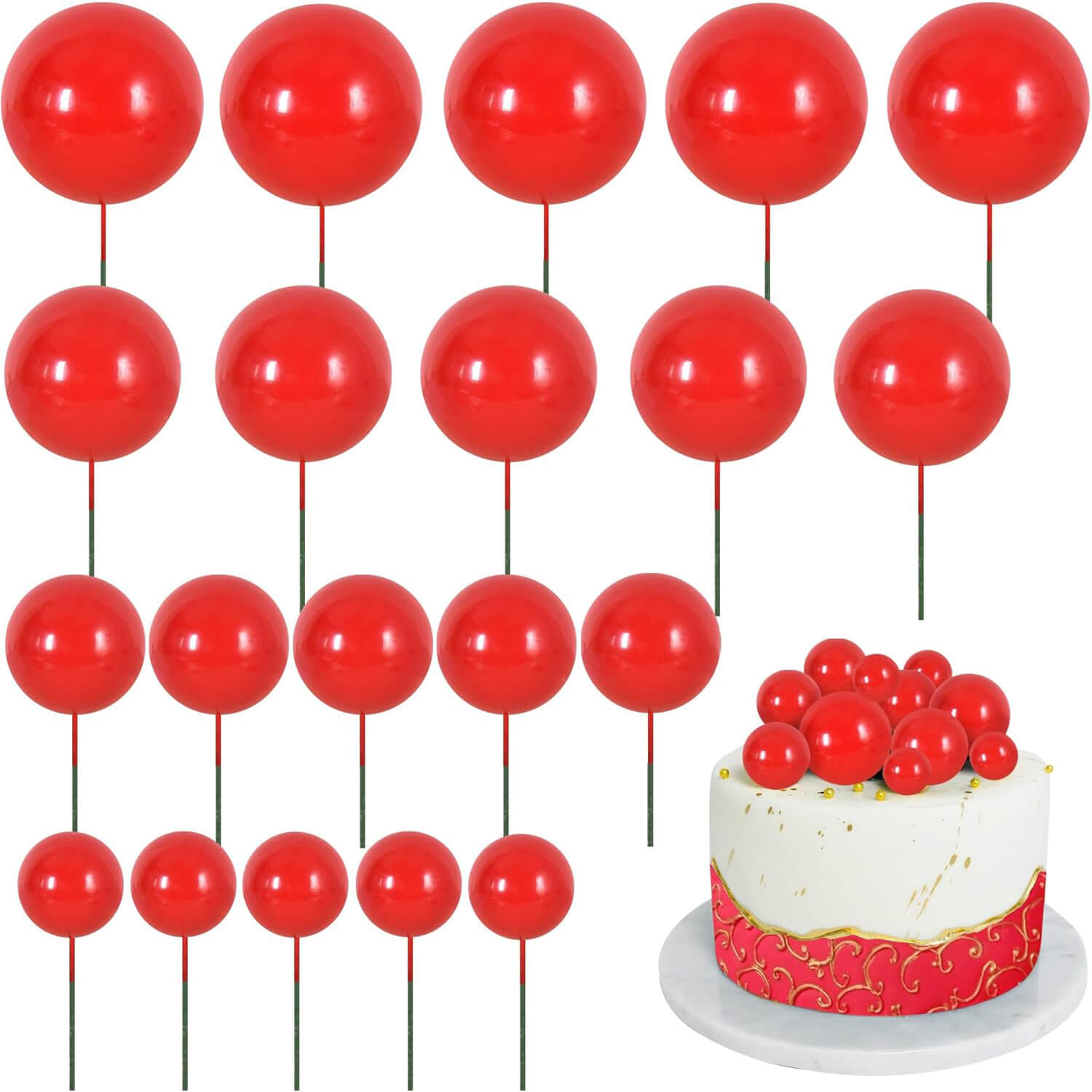 Mini Balloon Cake Toppers Round Red Ball