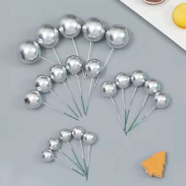 Round Silver Ball Cupcake Toppers Cake Decorations for Birthday Wedding Christmas Decoration Items Christmas Faux Ball Birthday Decoration