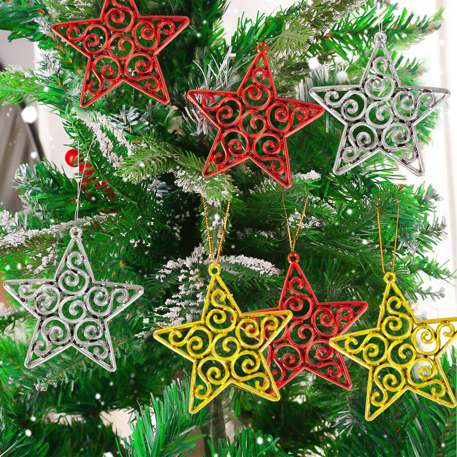 Set of 6 Pcs Xmas Christmas Tree Hangings Stars Ornaments