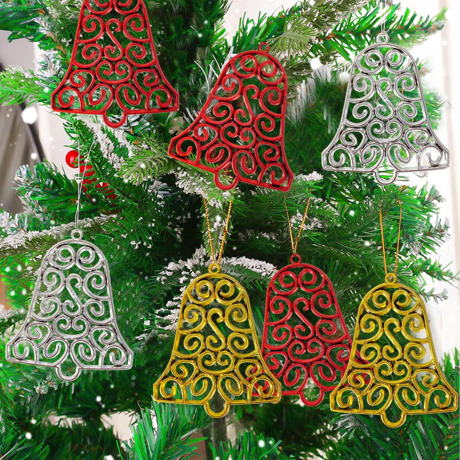 6 Pcs Xmas Christmas Tree Hangings Bells Ornaments Hanging