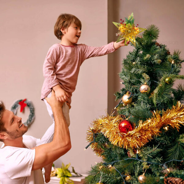 Christmas Star for Tree Top Flower Decorated Christmas Tree Topper Star