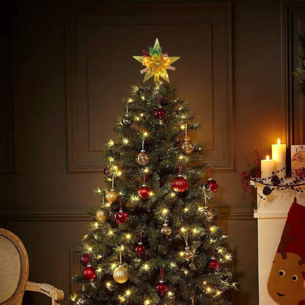 Christmas Star for Tree Top Flower Decorated Christmas Tree Topper Star