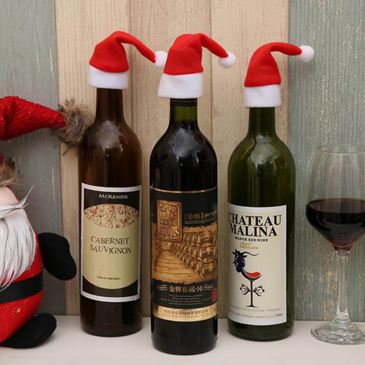 Mini Christmas Santa Claus Cap Wine & Juice Bottle Cover for Bottle Topper