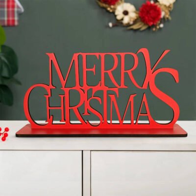 Wooden Merry Christmas Tag for Christmas Decoration Red Merry Christmas Sign