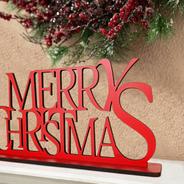 Wooden Merry Christmas Tag for Christmas Decoration Red Merry Christmas Sign