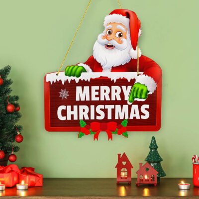 Wooden Merry Christmas Printed Santa Claus Wall Hanging