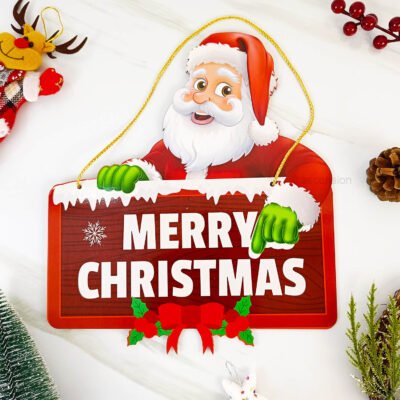 Wooden Merry Christmas Printed Santa Claus Wall Hanging