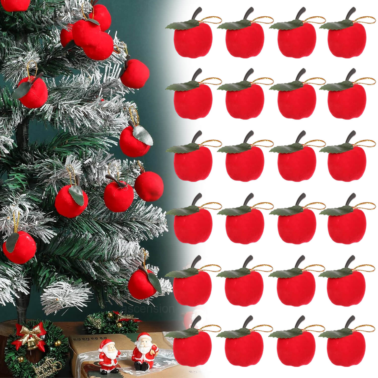 Small Mini Red Velvet Artificial Apple for Christmas Tree Decoration