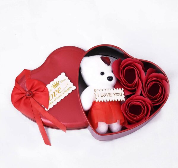 Plastic Valentine's Day Gift Combo Gift for Girlfriend Boyfriend Husband Wife Red Rose with Teddy