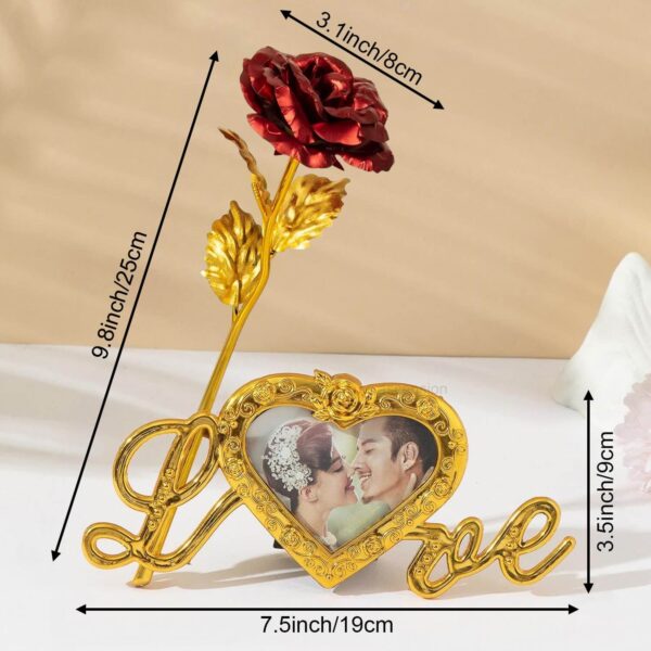 Artificial Red Roses Flower with Love Photo Frame Stand for Table Valentine's Decoration