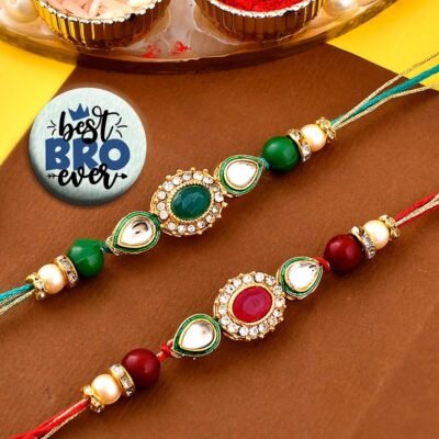 Flower Rakhi Combo For Brother Sister Raksha Bandhan Gift Band Moli Bracelet Kundan Pearl Rakhi for Bhai