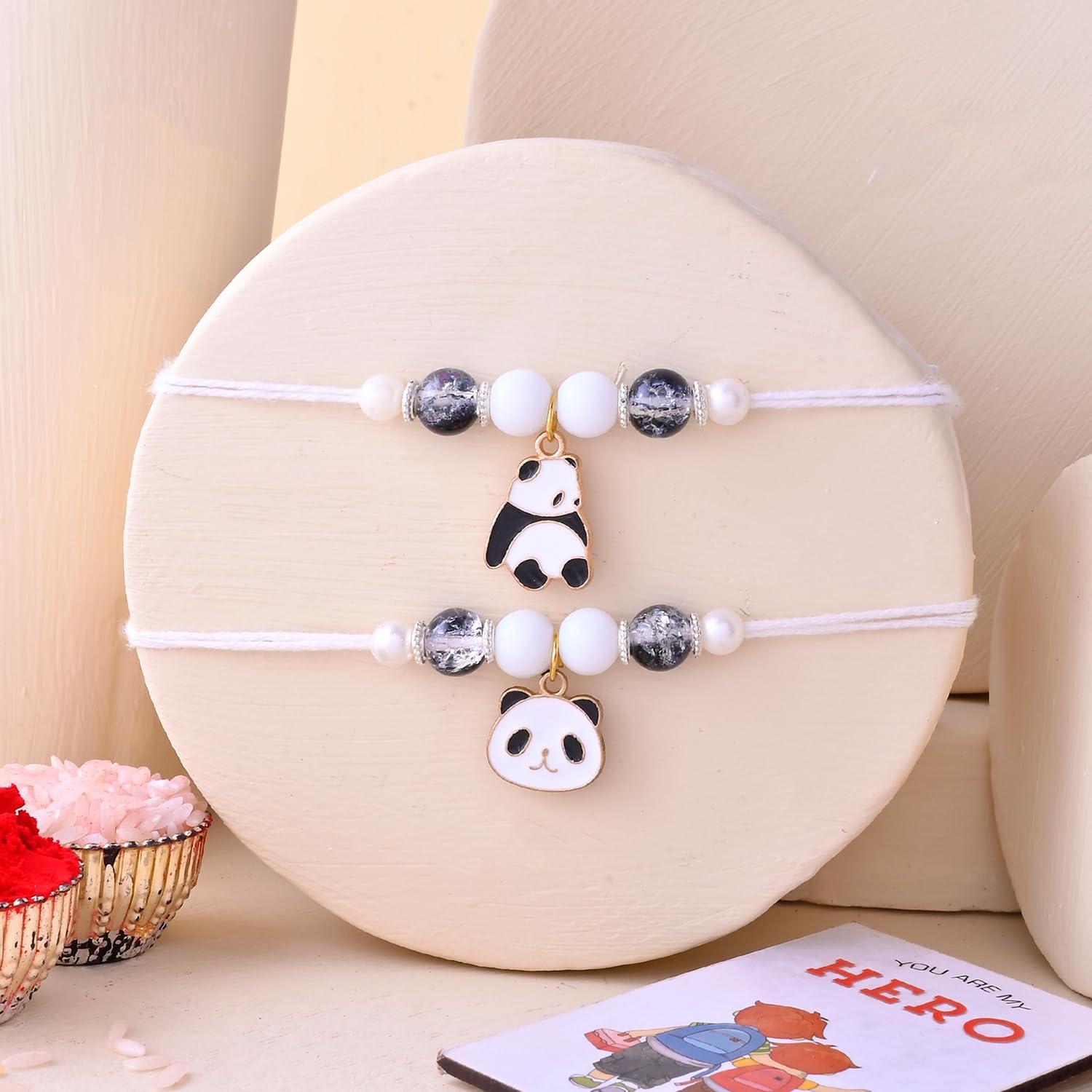 ascension Set of 2 Cute Panda Rakhi For Kids Rakhi for Brother, Bhai Raksha Bandhan Rakhis for Girls & Boys with You are My Hero Fridge Magnet Gift & Roli Tilak