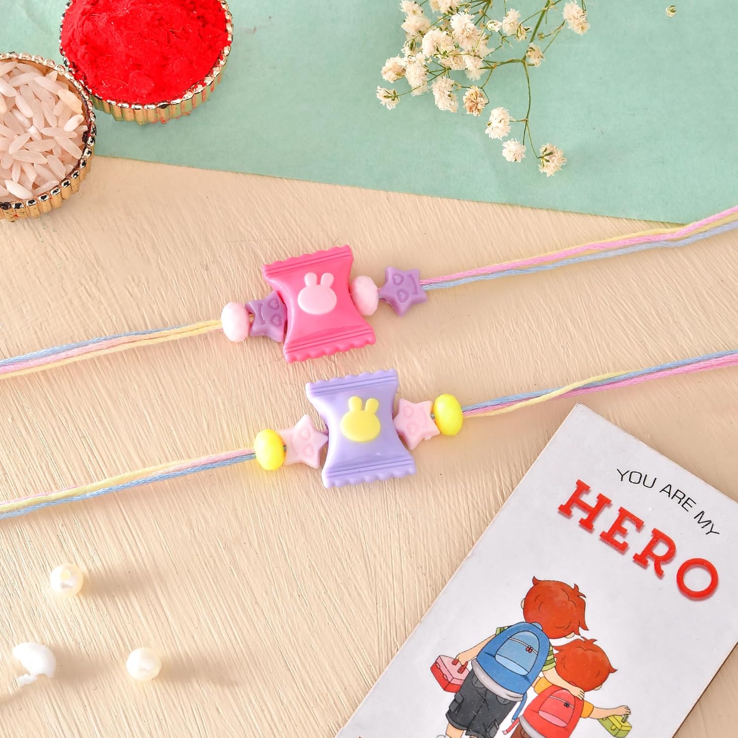ascension Pack of 2 Rakhi For Kids Rakhi for Brother, Bhai Raksha Bandhan Rakhis for Girls & Boys with You are My Hero Fridge Magnet Gift & Roli Tilak
