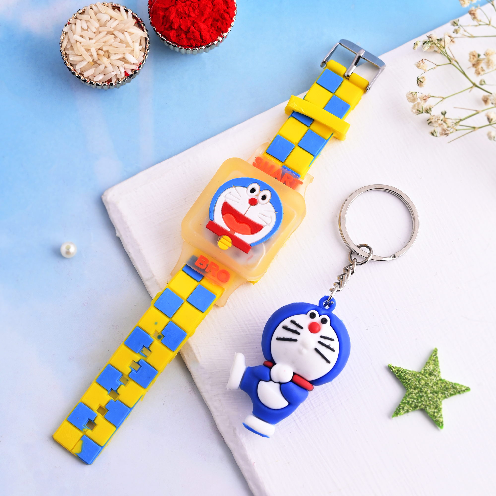 Ascension Cute Cartoon Character Kids Rakhi Wrist Slap Band Rakhi for Kids Cute Fancy Soft Rubber Rakhi for Girls & Boys Bracelet Rakhi Kids Rakhi for Brother With Key Chain Gift & Roli Tilak