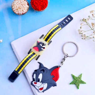 Ascension Cute Cartoon Character Kids Rakhi Wrist Slap Band Rakhi for Kids Cute Fancy Soft Rubber Rakhi for Girls & Boys Bracelet Rakhi Kids Rakhi for Brother With Key Chain Gift & Roli Tilak