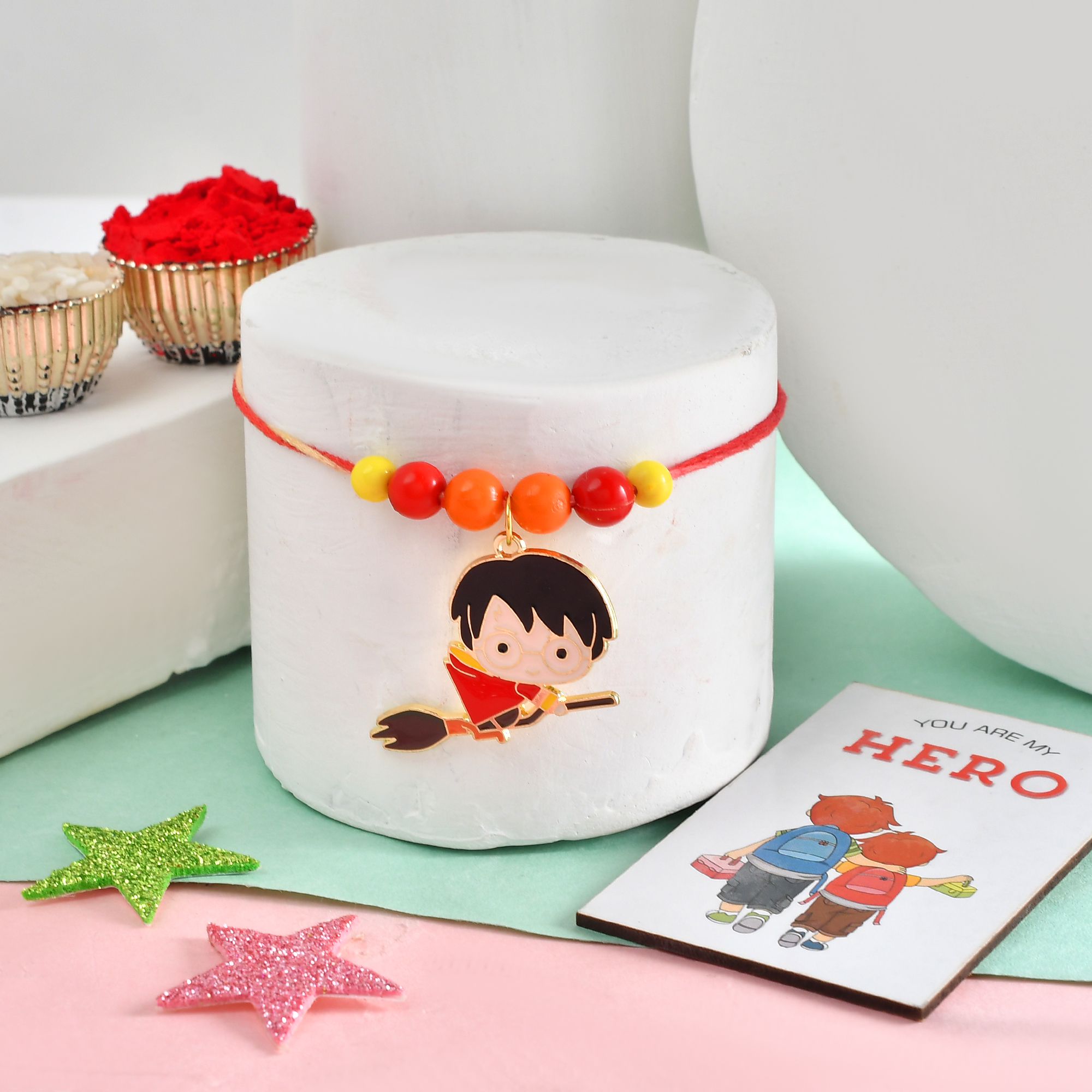 ascension Kids Rakhi For Girls & Boys Rakhi for Brother, Bhai Raksha Bandhan Cartoon Rakhi Kids Rakhi with You are My Hero Fridge Magnet & Roli Tilak