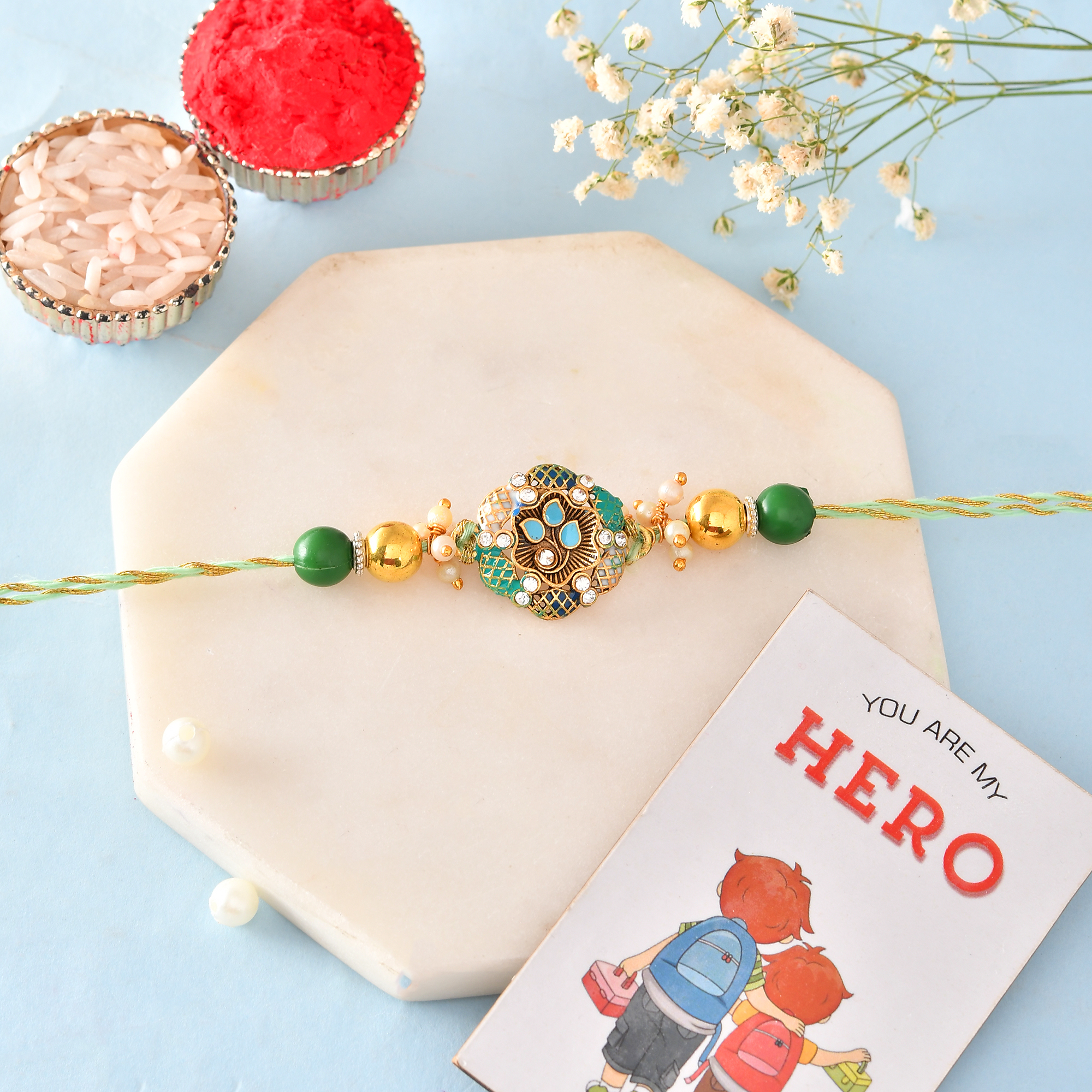 ascension Pearl Designer Rakhi For Brother Rakhi for Bhaiya, Bhai, Kids Raksha Bandhan Rakhi with You are My Hero Fridge Magnet Gift & Roli Tilak