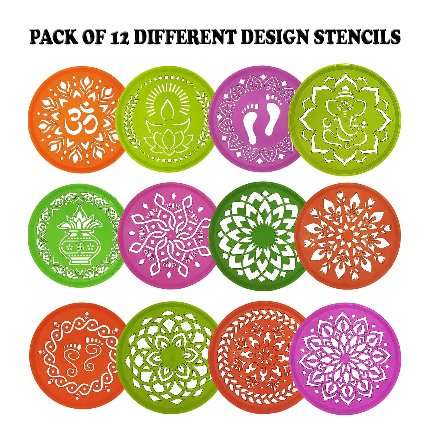 Asecnsion 12 Assorted Design Circle Rangoli Making Stencils Multi Design Colorful Rangoli Making Stancils Rangoli Stencils Set for Diwali Decoration Round Multi - Image 2