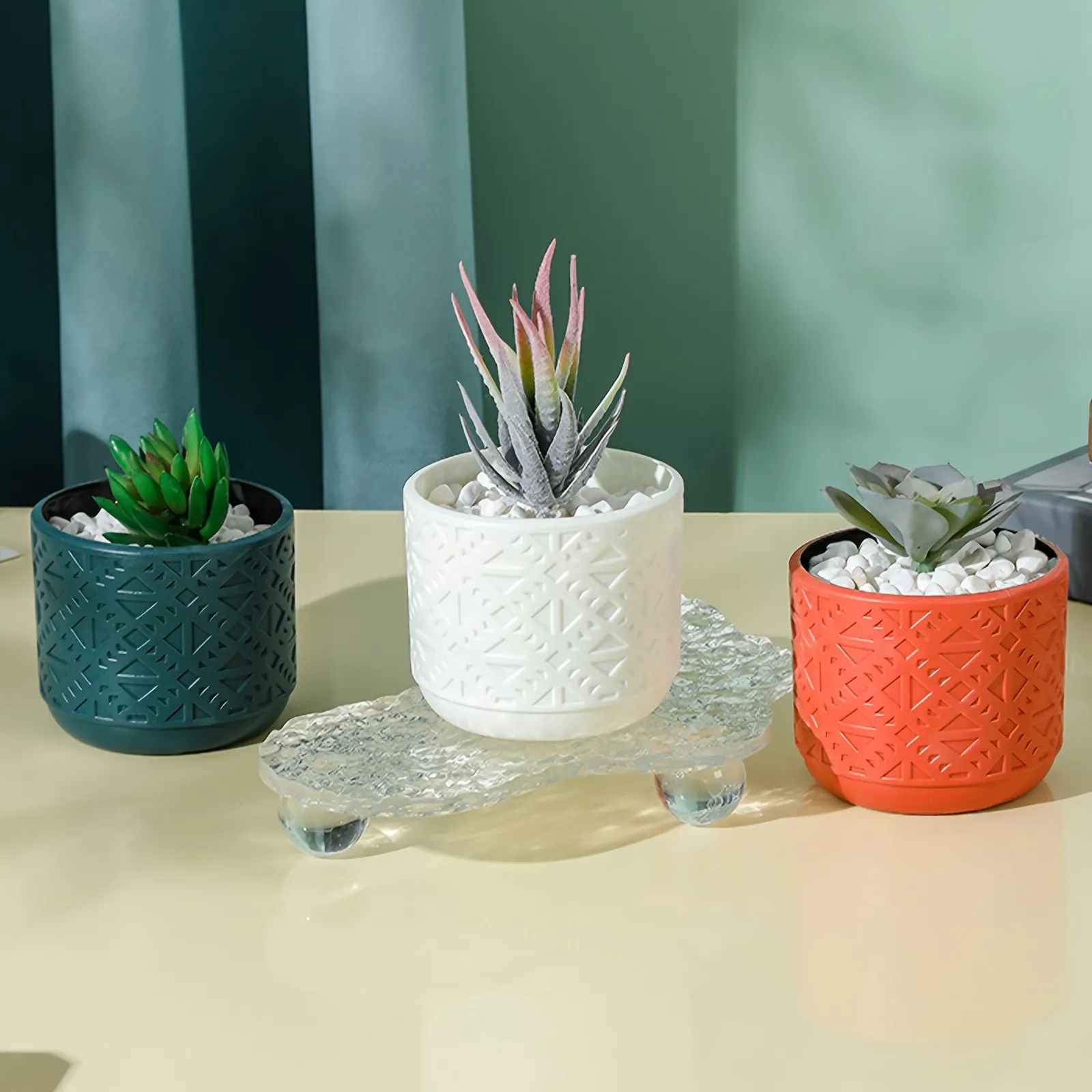 Plastic Set of 3 Flower Pot for Home Office Living Room Bedroom Decoration