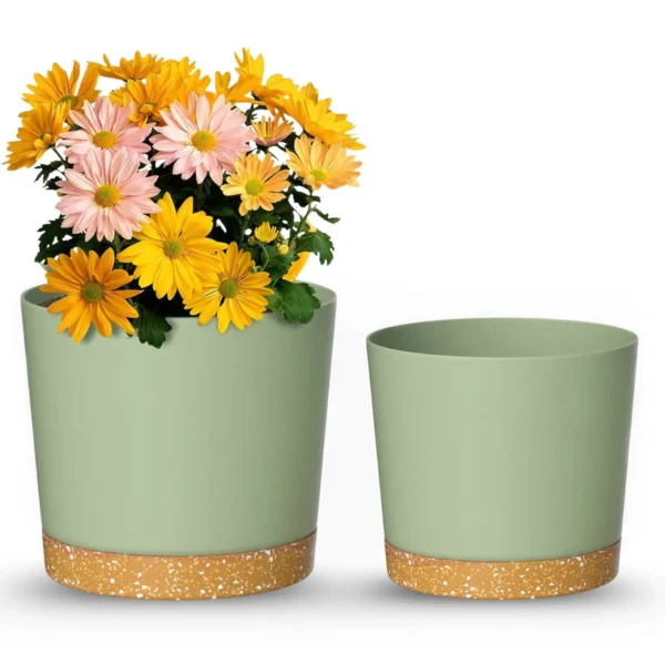 Plastic Pack of 2 Medium & Large Round/Bucket Decorative Flower Vase for Home