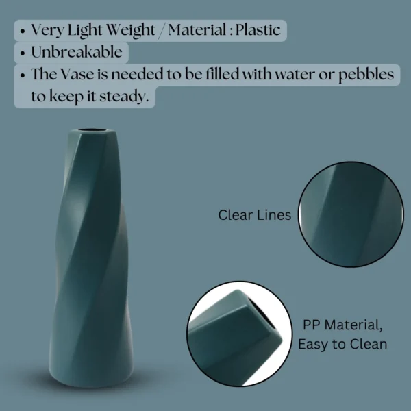 Ascension Plastic Unbreakable Flower Pot for Home Office Bed Room Living Room Decoration Different Shaped Flower Pot Vases for Diwali Decoration (Green) - Image 5