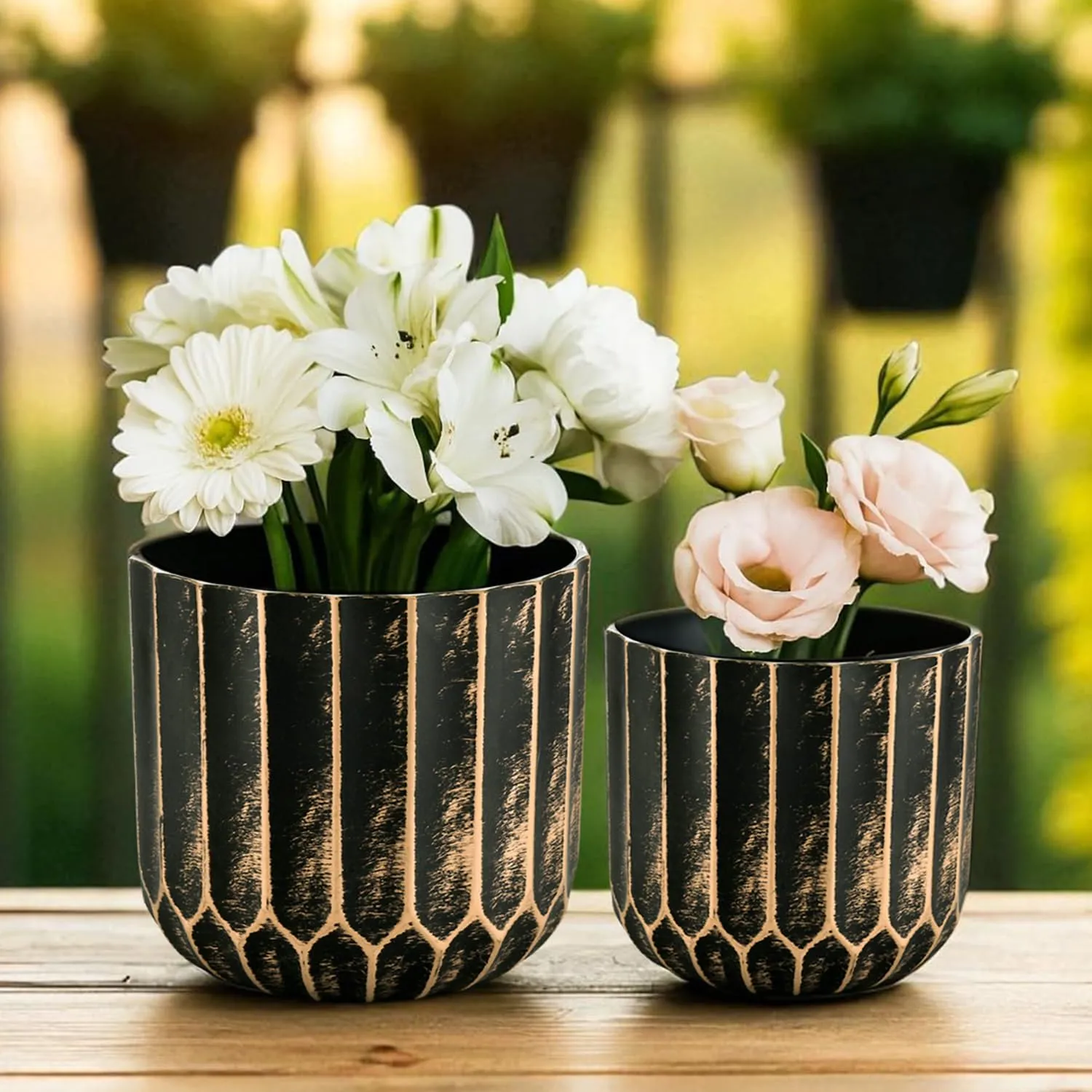 Plastic Pack of 2 Medium & Large Flower Pot for Home Office Living Room Decor