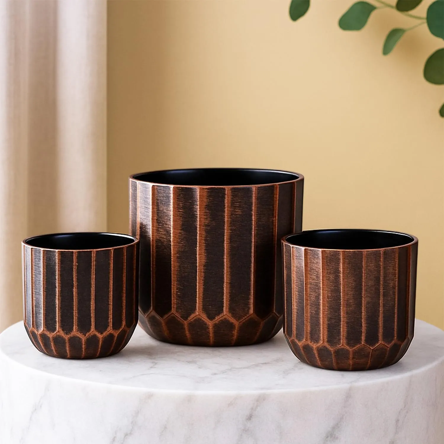 Plastic Pack of 3 Small Medium & Large Flower Pot for Living Room Decoration