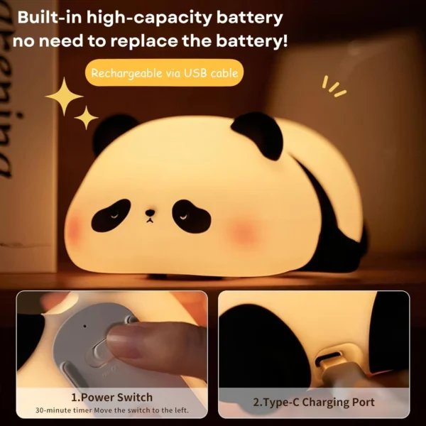 ascension Adorable Panda LED Table Lamp for Kids Cute LED Light Soft Silicone Touch Bedside Rechargeable Animal Night Light Color - Image 6