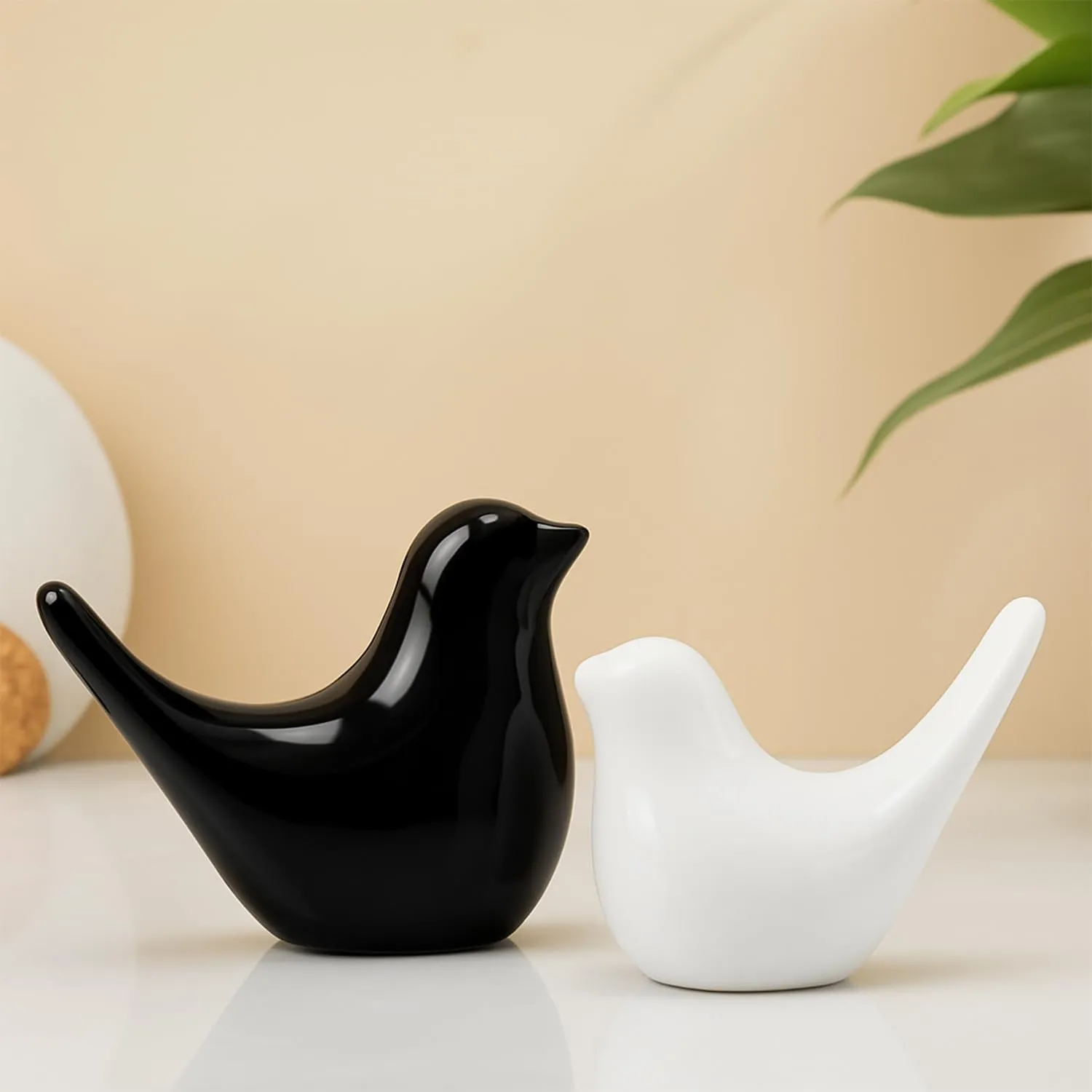 Black White Birds Figurine Set