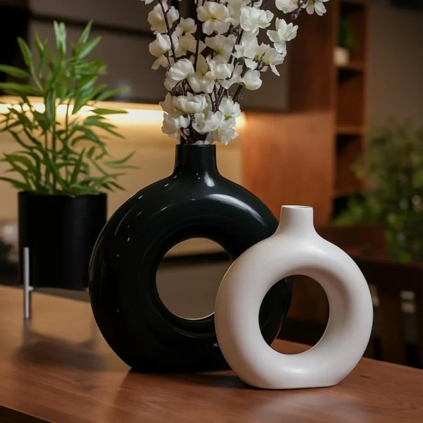 Black White Round Ceramic Vases