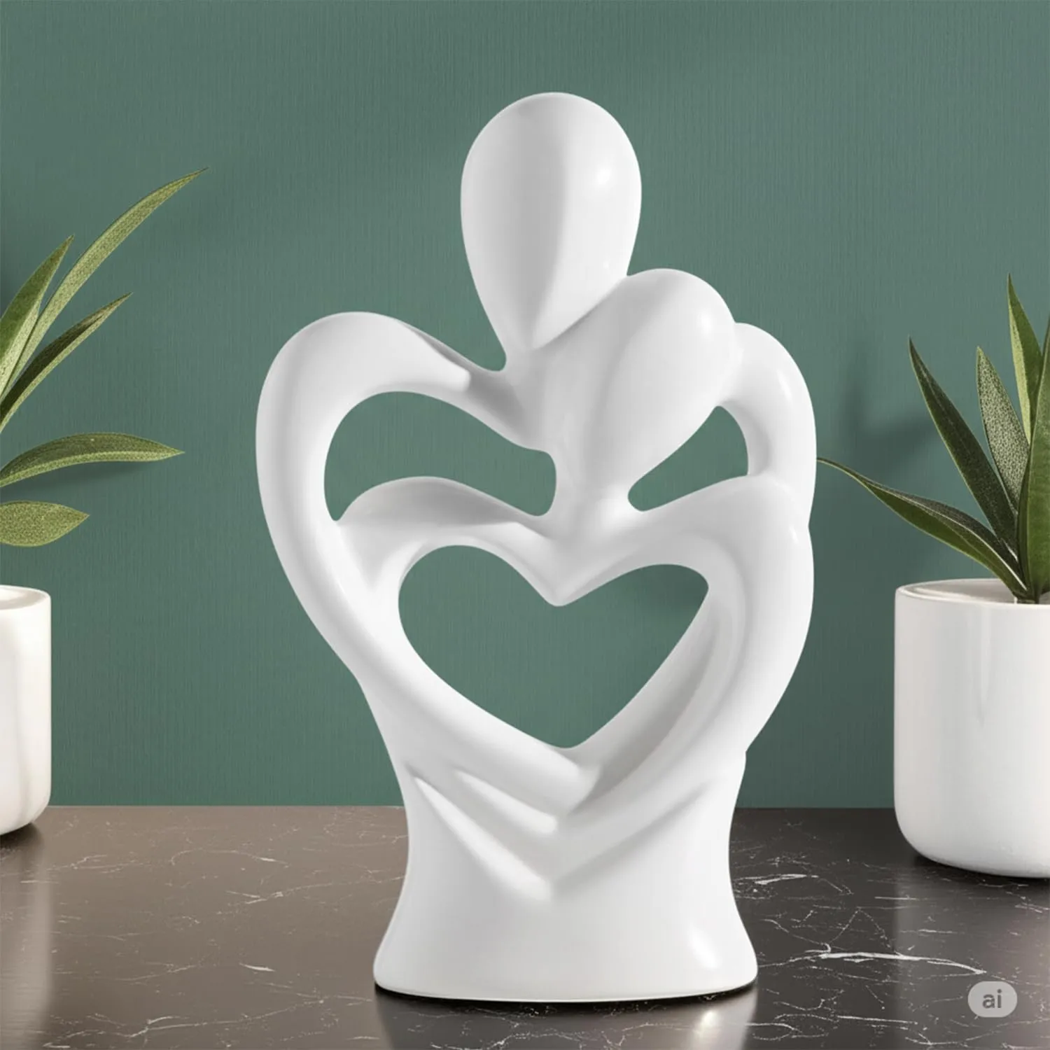 Hugging Couple Heart Statue