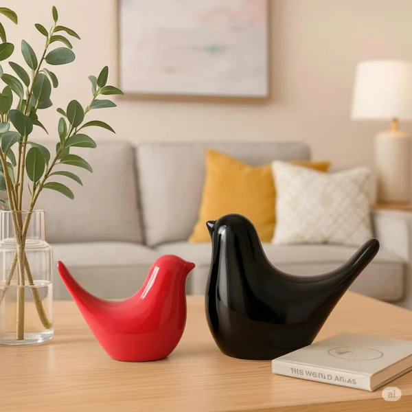 Black Red Birds Figurine Set