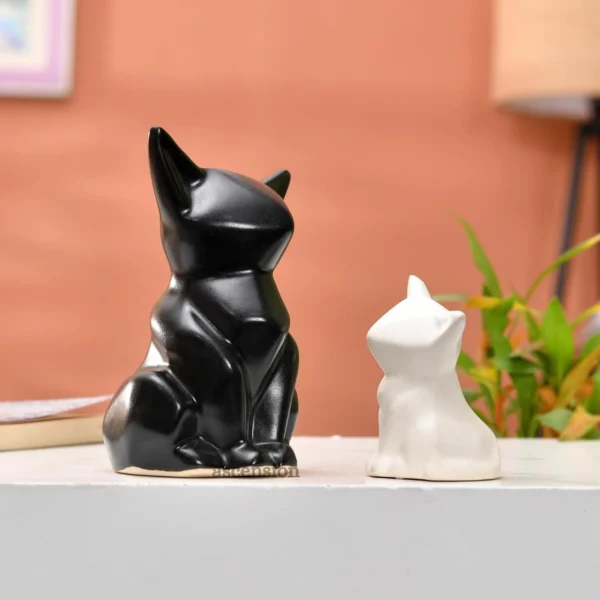 White Black Fox Figurine Set