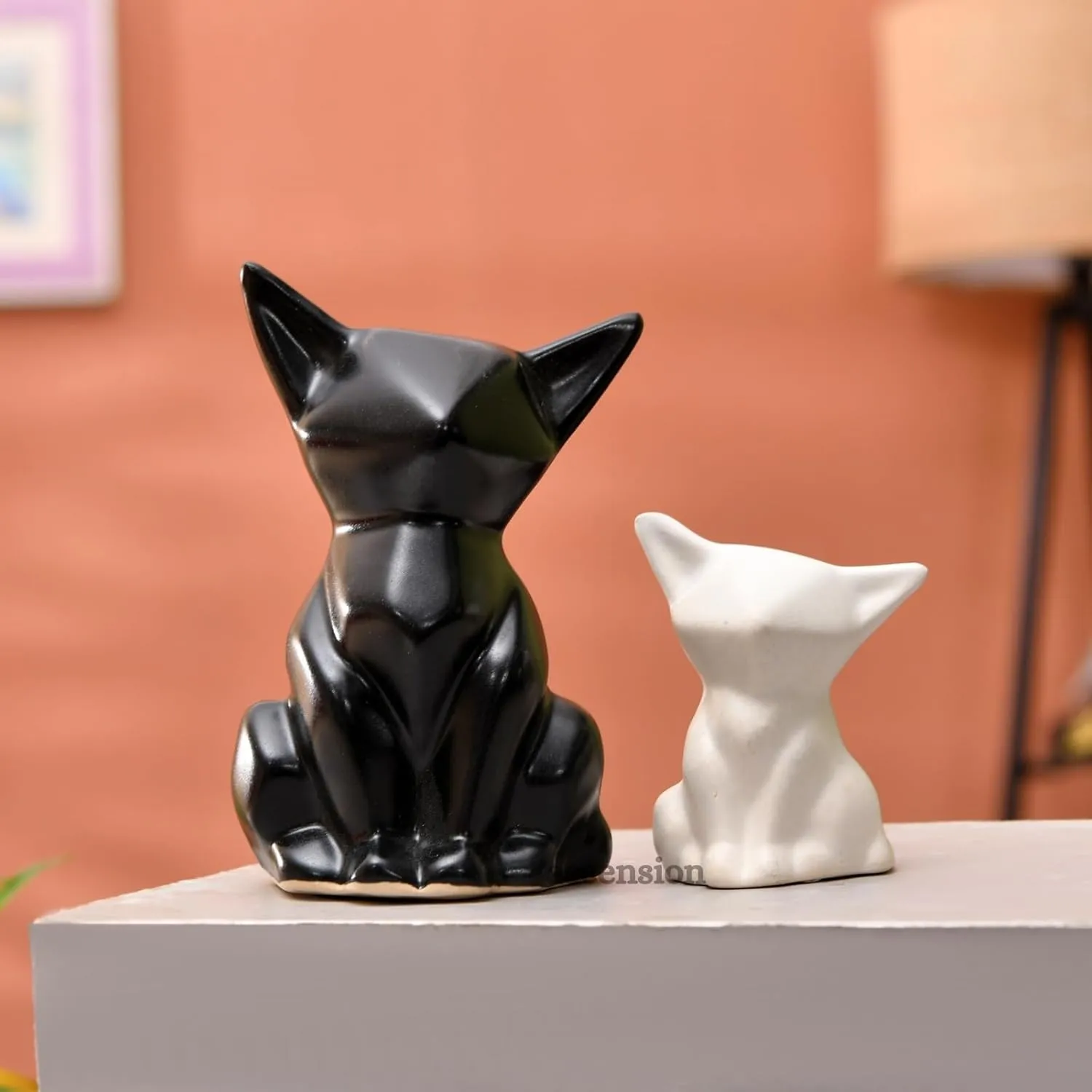 White Black Fox Figurine Set