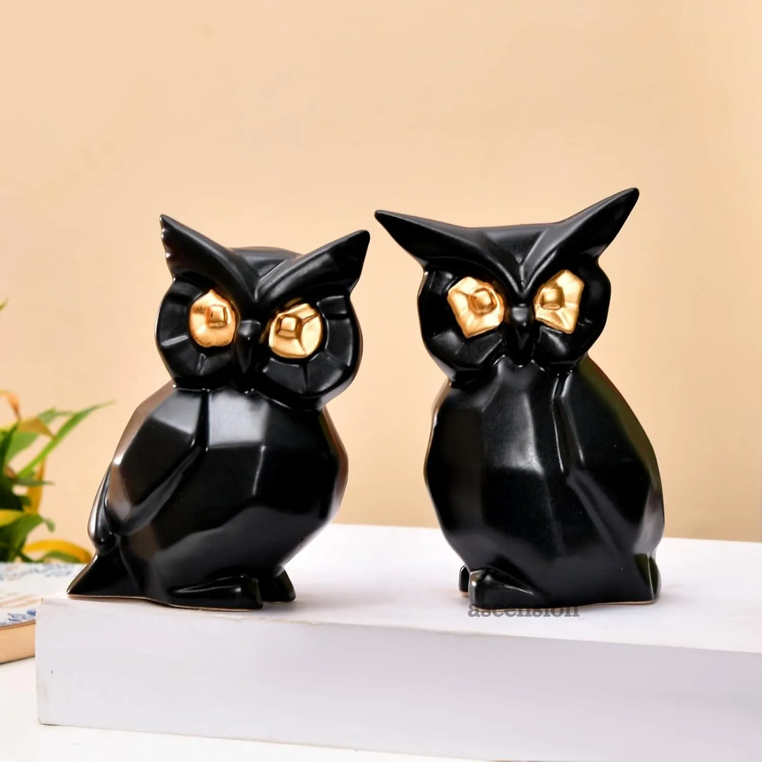 Black & Gold Owl Statue Set