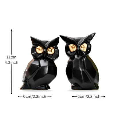 Black & Gold Owl Statue Set