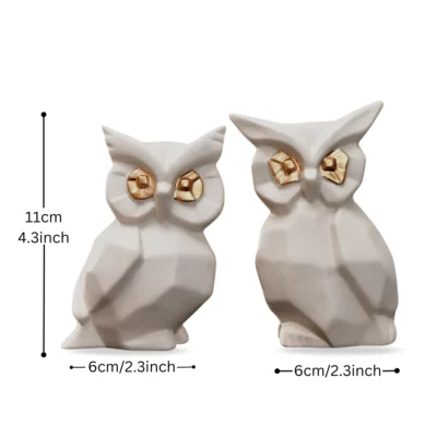 White & Gold Owl Statue Set