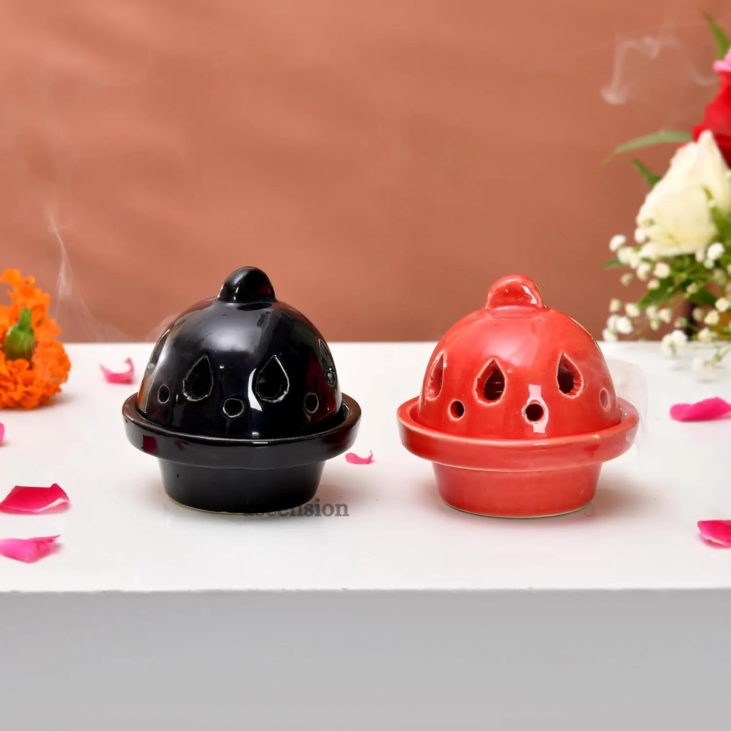 Red Black Dome Incense Burner
