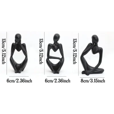 Set of 3 Black Thinker Statues Modern Abstract Thinker Sculptures