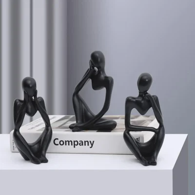 Set of 3 Black Thinker Statues Modern Abstract Thinker Sculptures