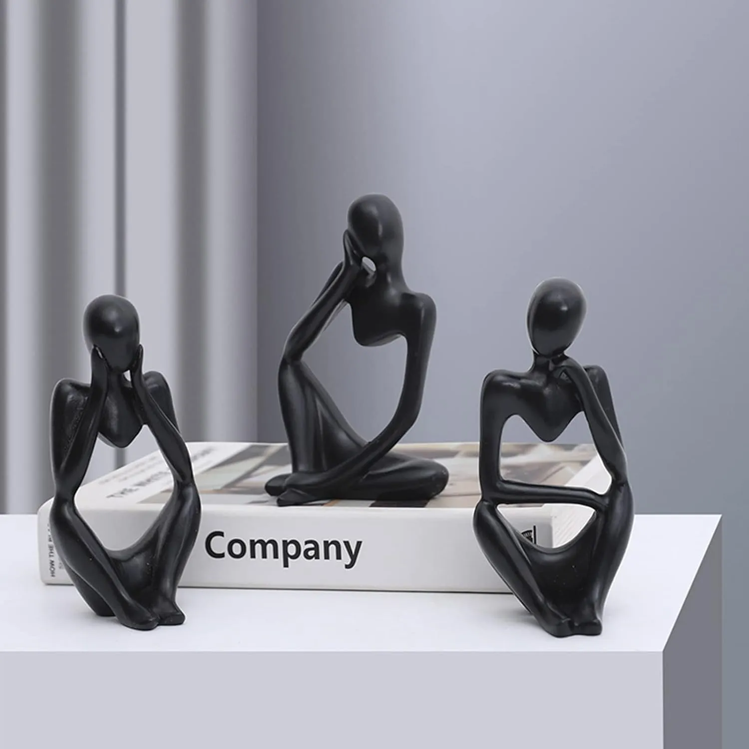 Set of 3 Black Thinker Statues Modern Abstract Thinker Sculptures