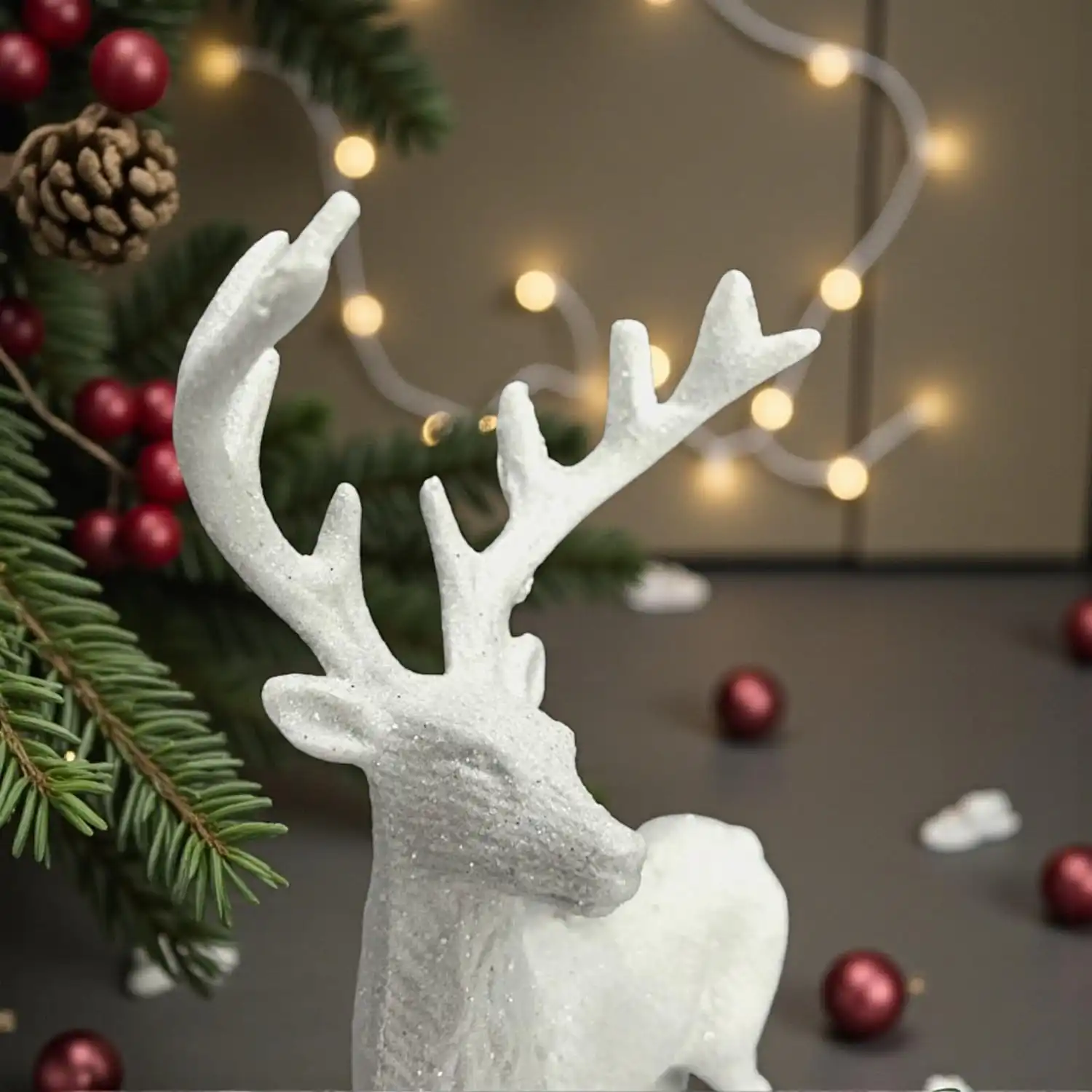 ascension Pack of 2 Christmas Reindeer Figurines Elegant Deer Set for Christmas Decoration White Glitter Standing Reindeers for Table Xmas Christmas Party Decoration Christmas Tabletop Decor Items - Image 3