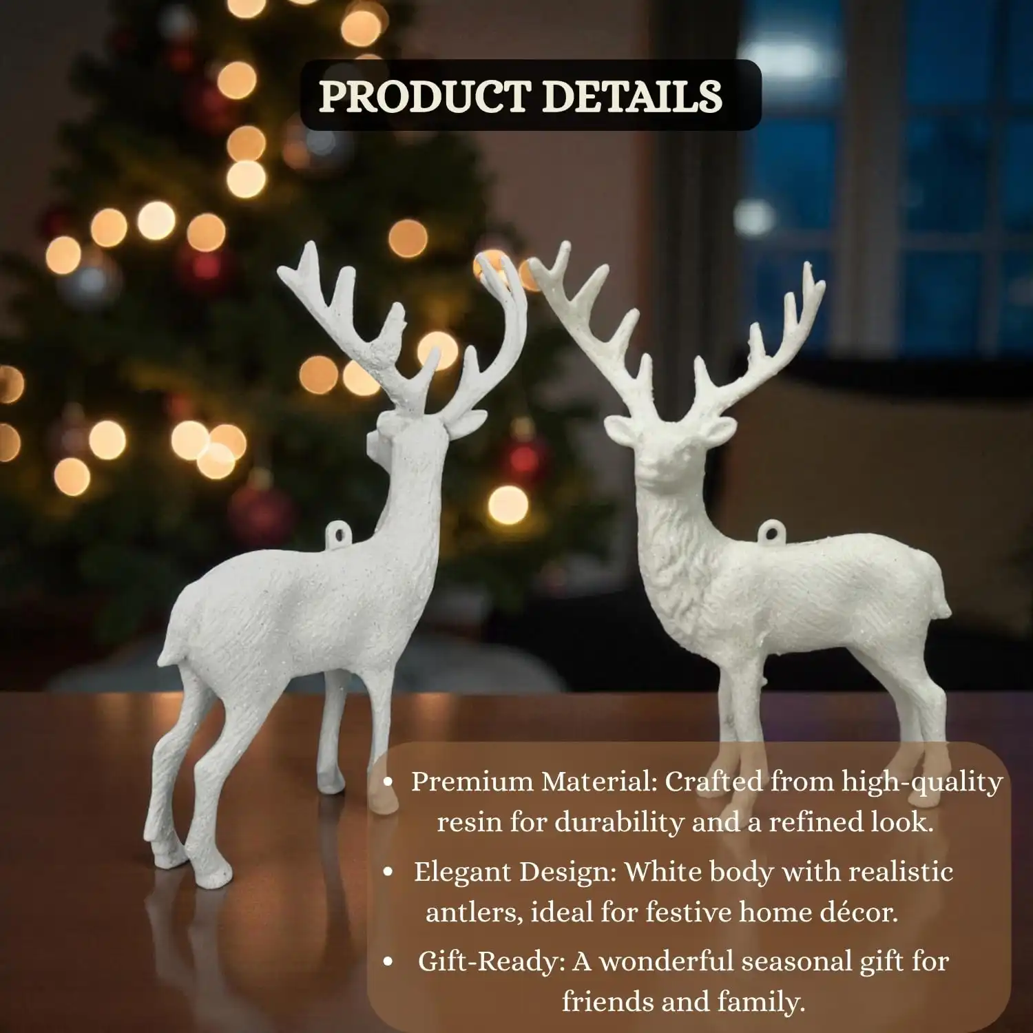 ascension Pack of 2 Christmas Reindeer Figurines Elegant Deer Set for Christmas Decoration White Glitter Standing Reindeers for Table Xmas Christmas Party Decoration Christmas Tabletop Decor Items - Image 4