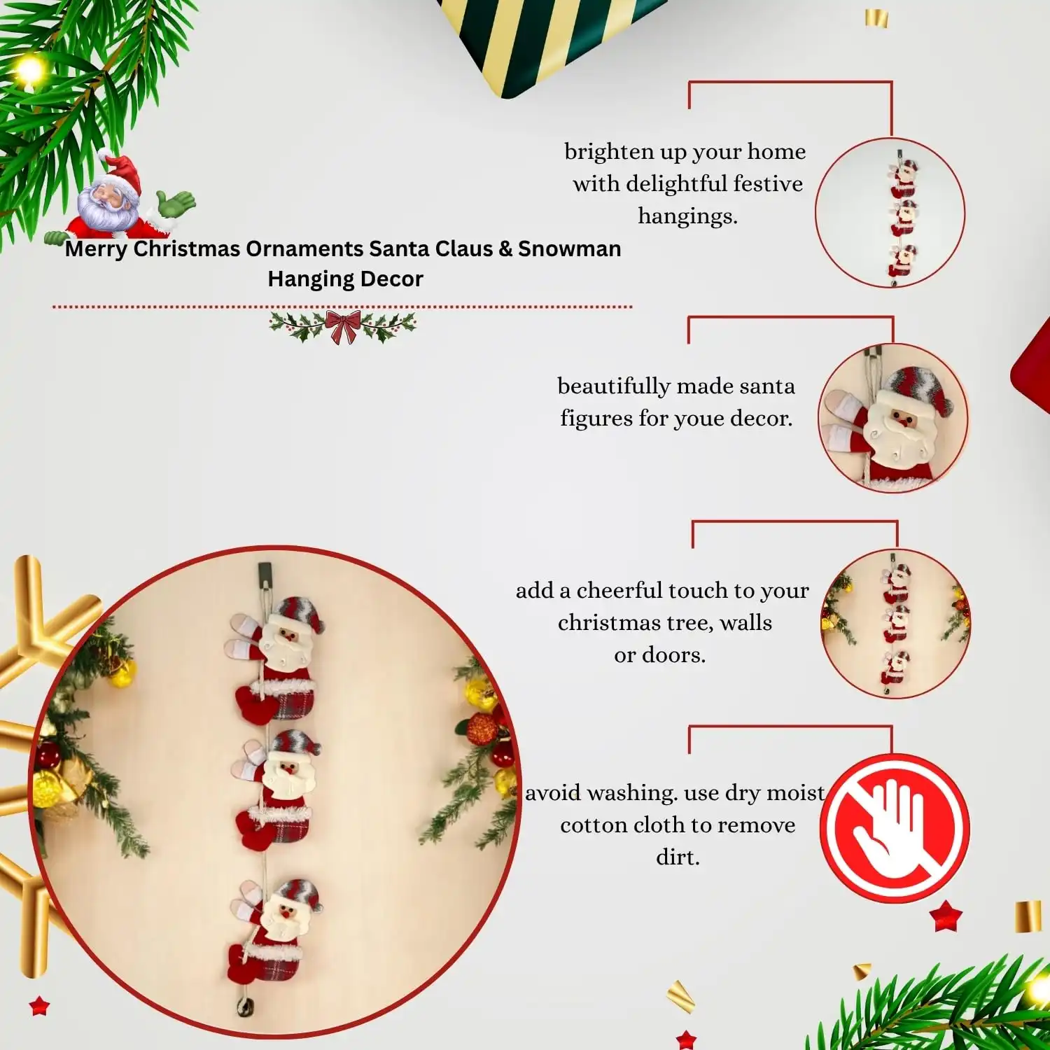 Ascension Santa Claus Snowman Wall Hanging Christmas Hanging Ornaments Xmas Party Decorations Props Christmas Decor Item for Home Office Living Room Xmas Party & Church Decor Gift Item - Image 4