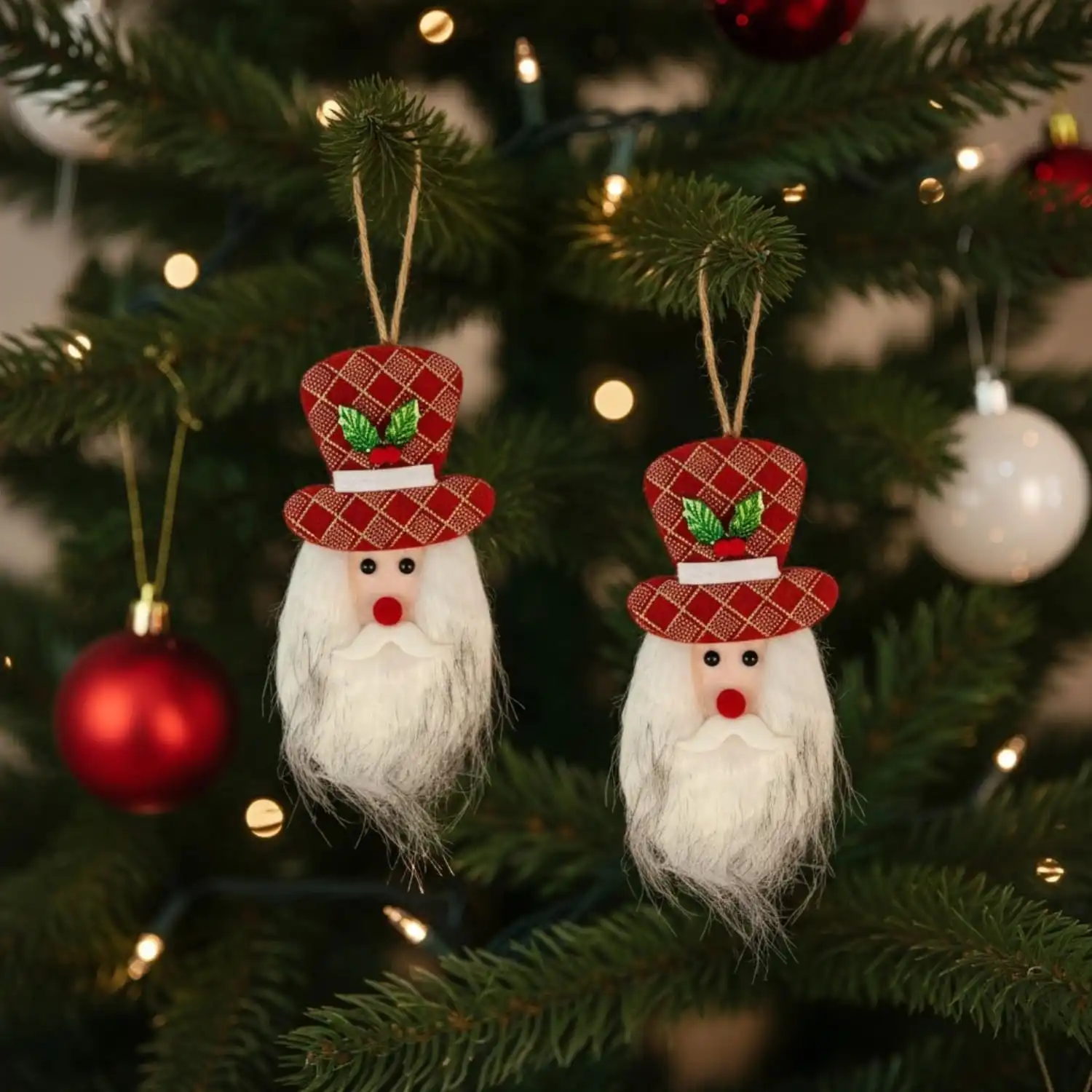 Ascension Pack of 2 Santa Claus Hanging Ornament Christmas Tree Decoration Items Hanging Doll Soft Santa Ornaments Tree Wall Hanging Home Holiday Welcome Front Door & Xmas Party Decor & Gift Item