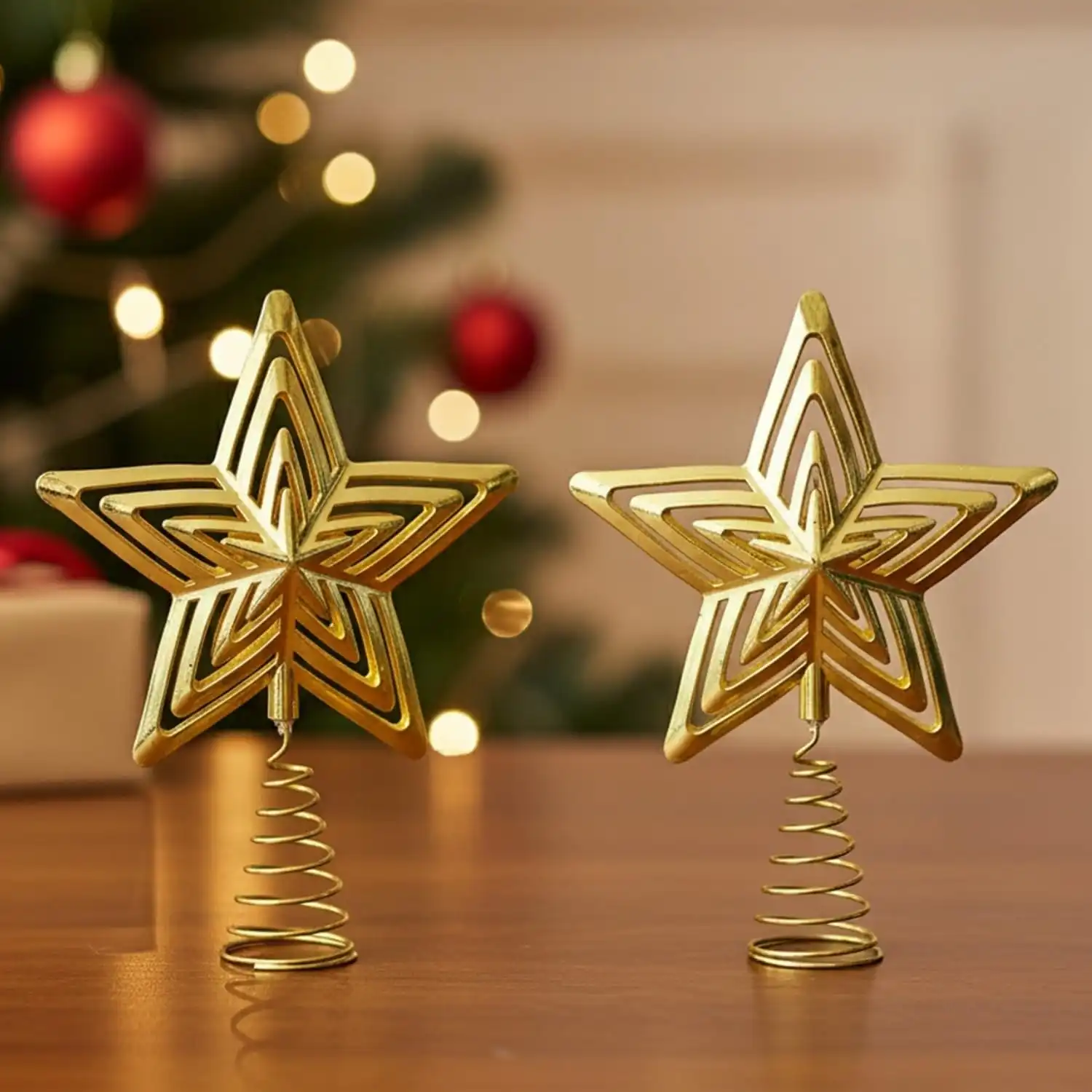 Ascension Christmas Tree Topper Star Golden for Tree Decorations Tree Top Xmas Hangings Ornaments for Xmas Party, Birthday, New Year Decoration Christmas Tree Hanging Star & Gift Items (Pack of 2)