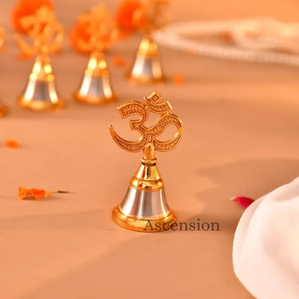 Ascension Handicraft Pack of 2 Brass Lotus Diya for Puja Multicolor Kamal Patti Flower Shaped Brass Diya with Om Ghanti Oil Lamp for Pooja Room aarti Temple mandir Diwali Decoration & Gift Purposes - Image 6